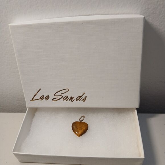 Lee Sands Women's Brown Tiger Eye Heart Pendant 1" NEW - Picture 2 of 2
